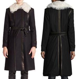 Alice + Olivia Black Trench Coat with White Collar